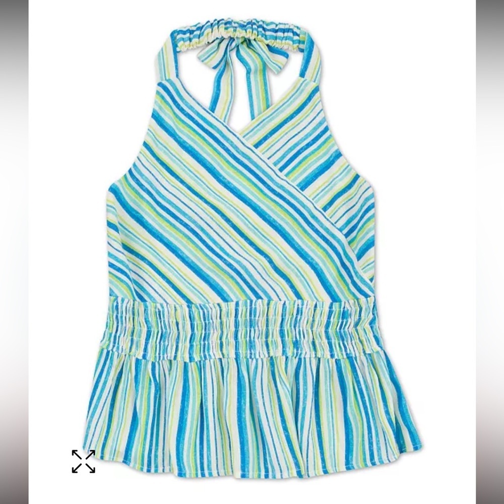 SPEECHLESS‎ Big Girls Smocked Elastic Waist Striped Halter Top | NEW/NWT!!💙🩵💚